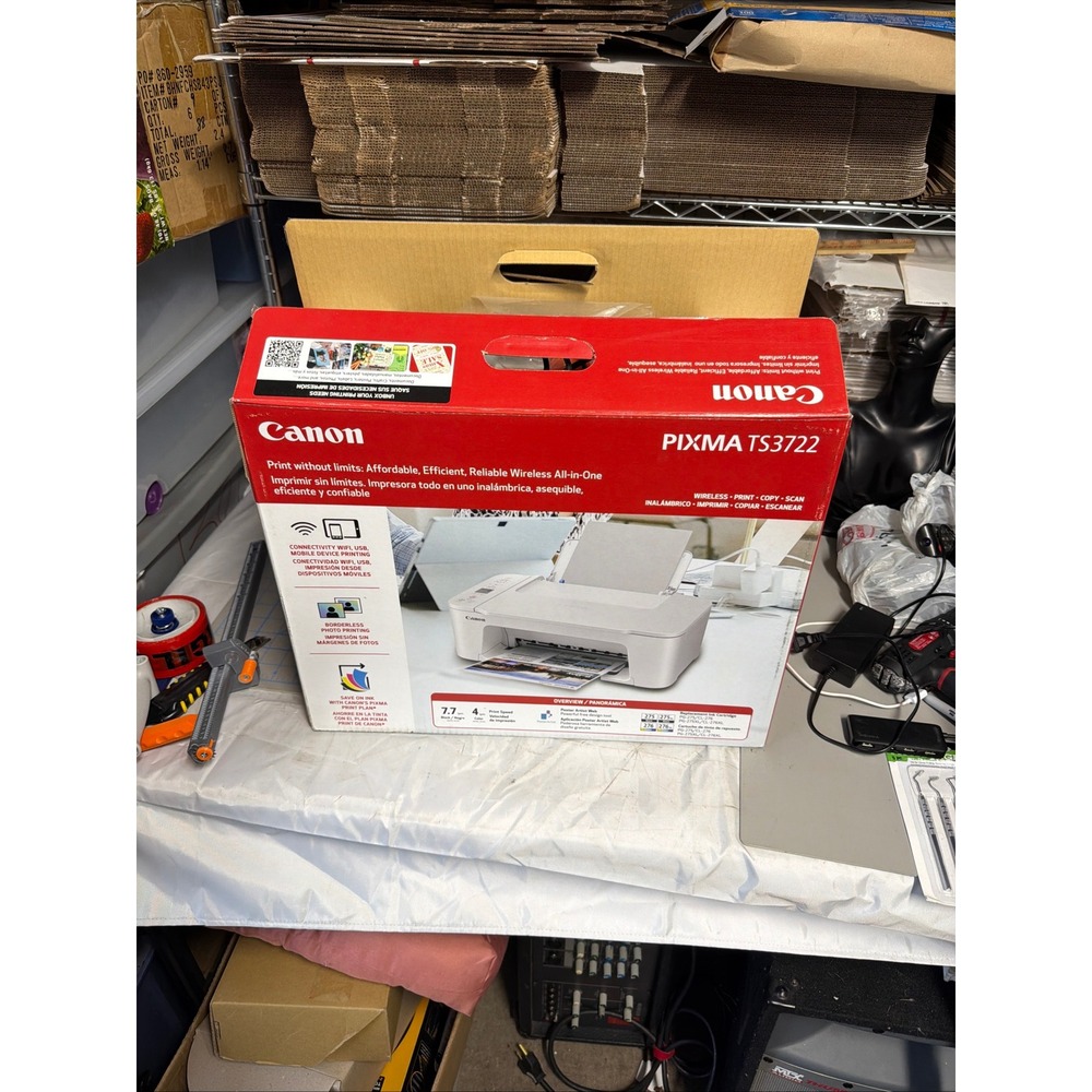 Canon PIXMA TS3722 Wireless All-in-One Inkjet Printer White Print Copy Scan